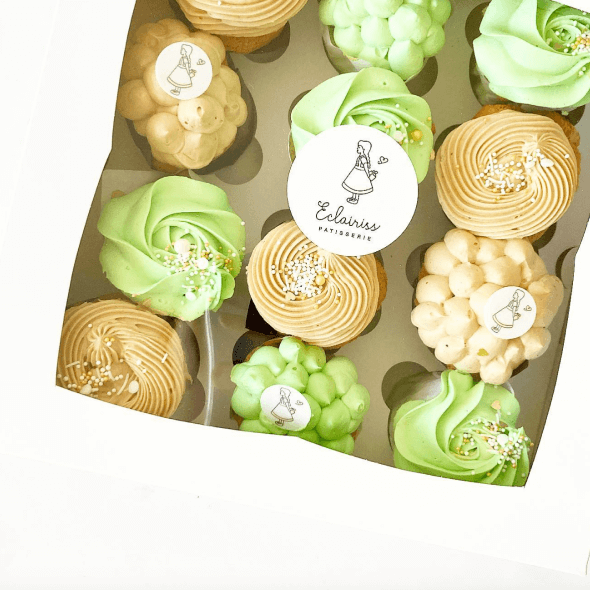 Image of a pandan and coconut milk chiffon cupcake, box of 12 cupcakes